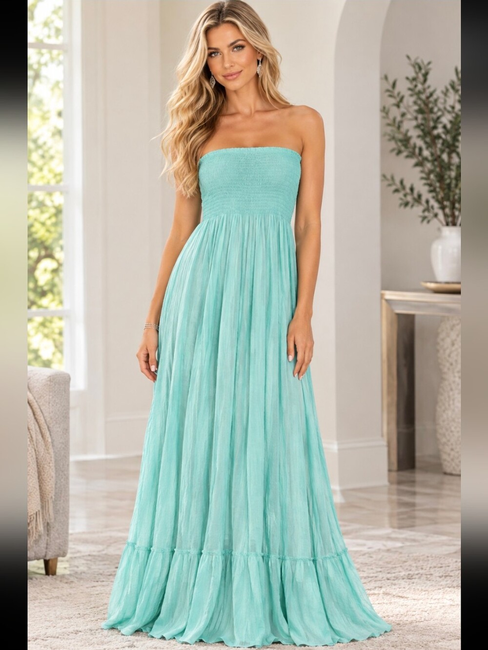 💙🩵 BOSTON PROPER Aquamarine Strapless Maxi Dress 🩵💙